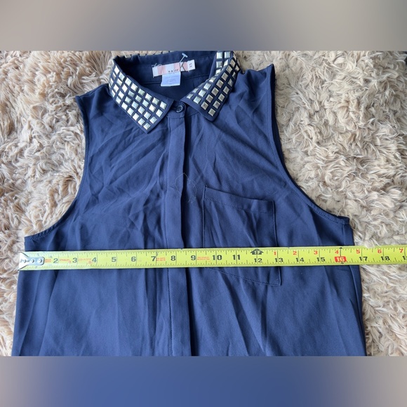 Katie k Sexy Metallic Studded Collar Navy Blue Shirt size Xs - Picture 6 of 8